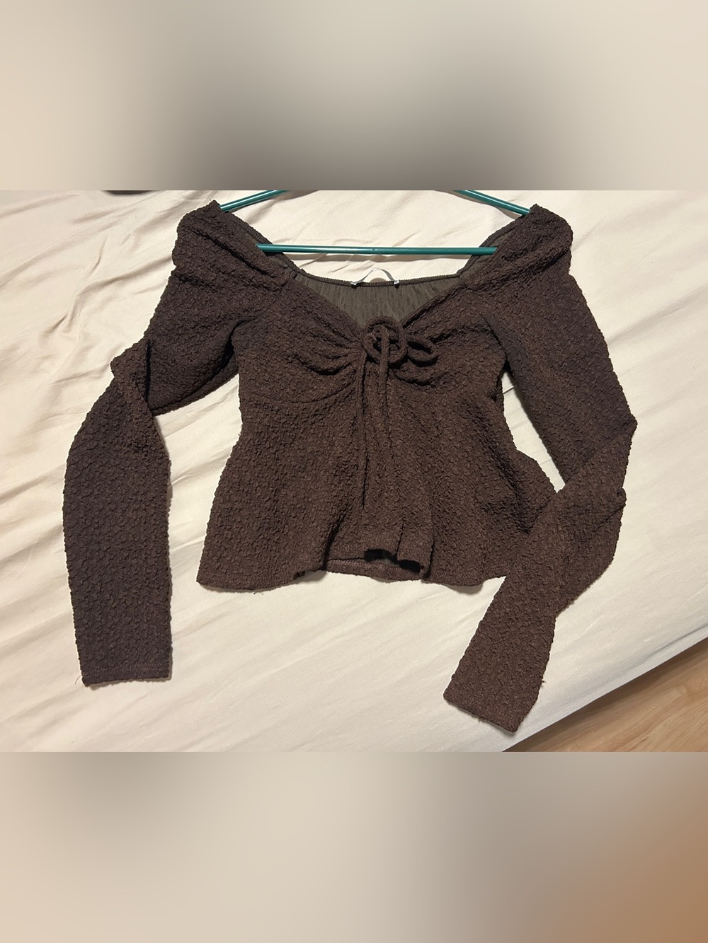 gaze Brown Textured Tie-Front Sweater